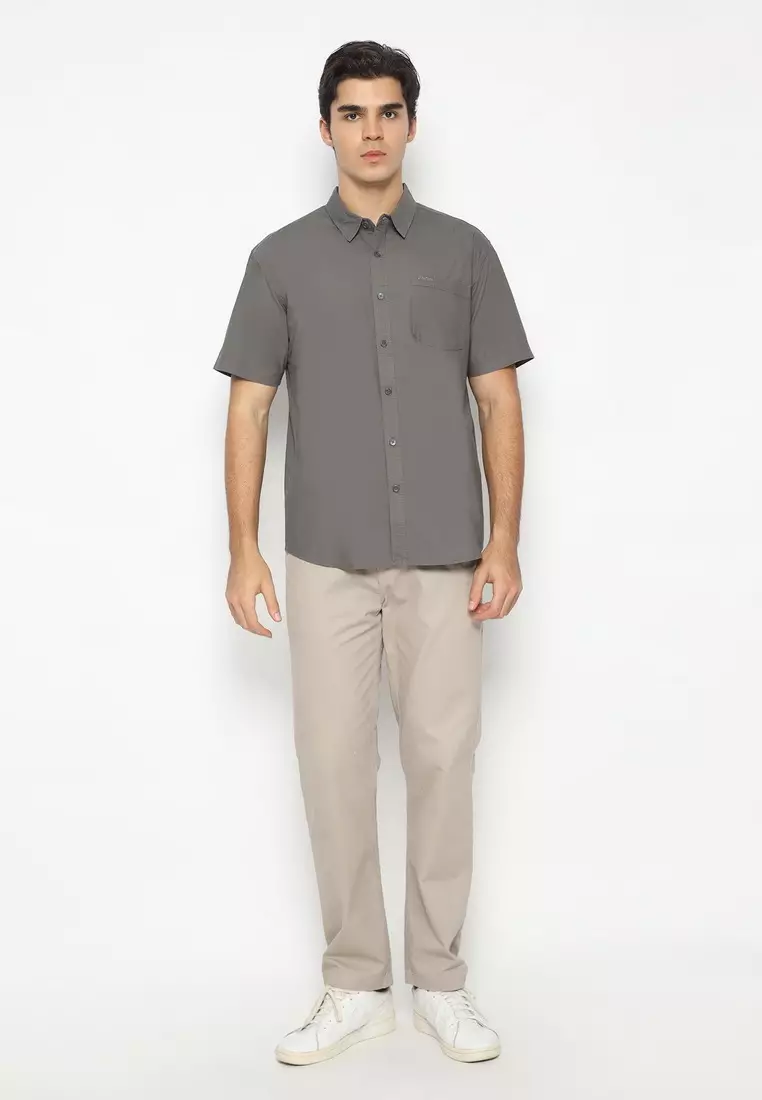 POLICE Kemeja Polos Cotton Dark Grey Regular Fit Pria