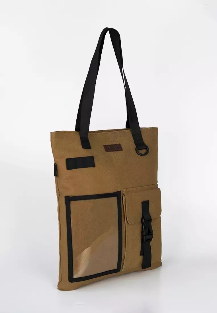 Tas Tote Bag Bahan Kanvas Penutup Resleting Arel Series Camel