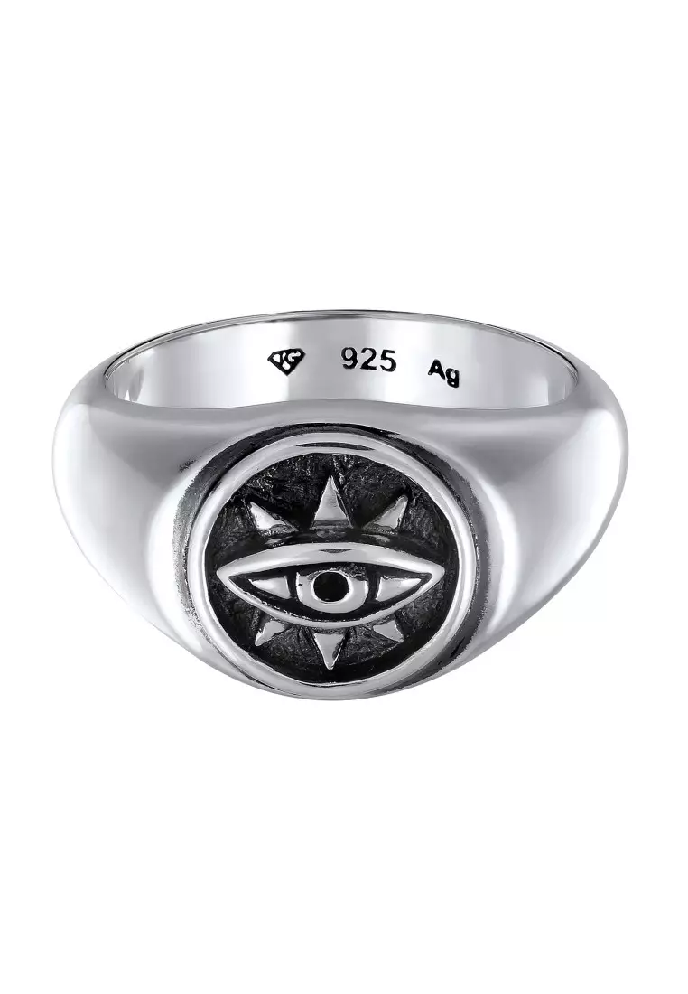 EXCLUSIVE Cincin Perhiasan Perak 925 Pria Evil Eye Signet