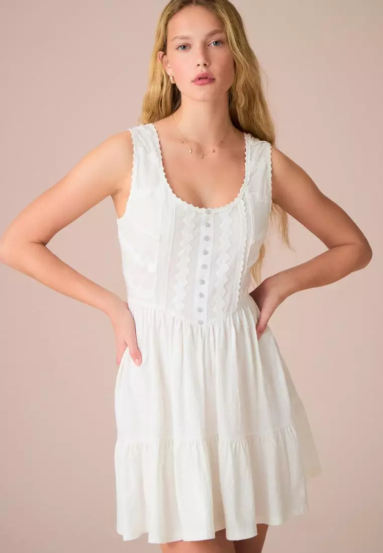 Buy NEXT Embroidery Corset Waist Mini 100% Cotton Dress Online