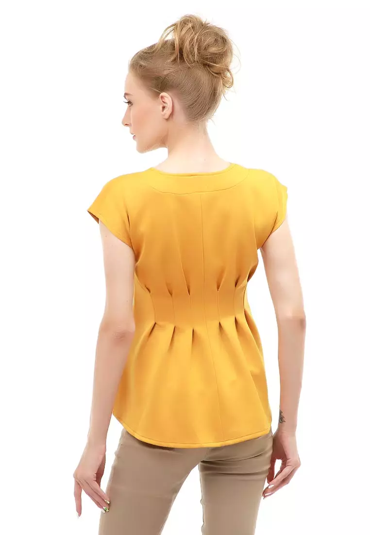 Cheva Top Blouse Wanita Lengan Pendek Material Prime Scuba ORIGINAL - Mustard