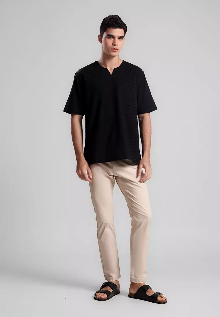 MANZONE - Kemeja Shanghai Lengan Pendek Pria Bilal Comfort Fit - Black Warna Black