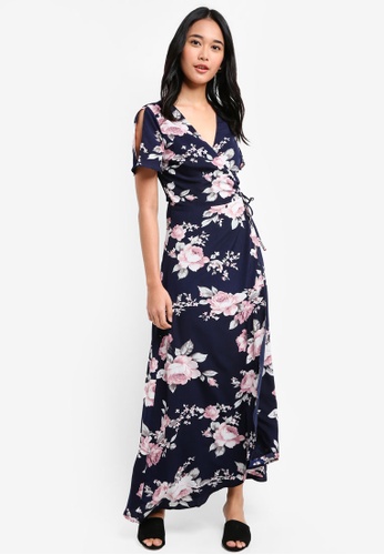 Shop Something Borrowed Slit Sleeve Wrap Maxi Dress Online On