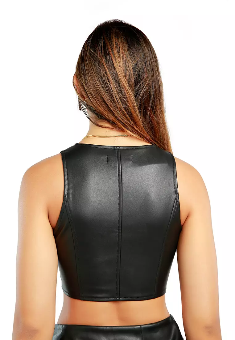 Black Front Button Tank Top