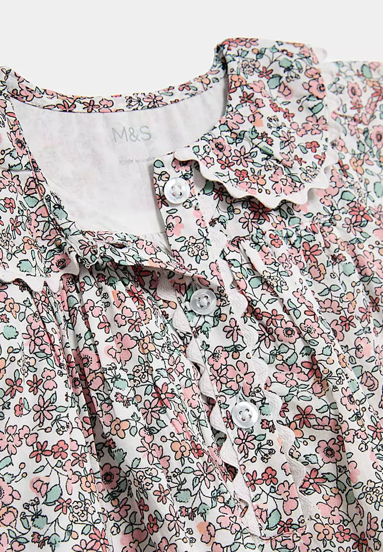 2pc Cotton Rich Floral Dress & Leggings Outfit