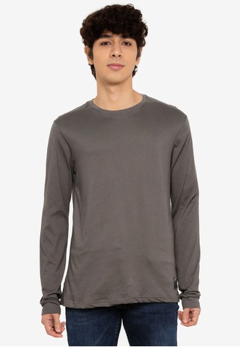 UniqTee grey Crew Neck Long Sleeve T-Shirt With Side Label 387BAAA178A84AGS_1