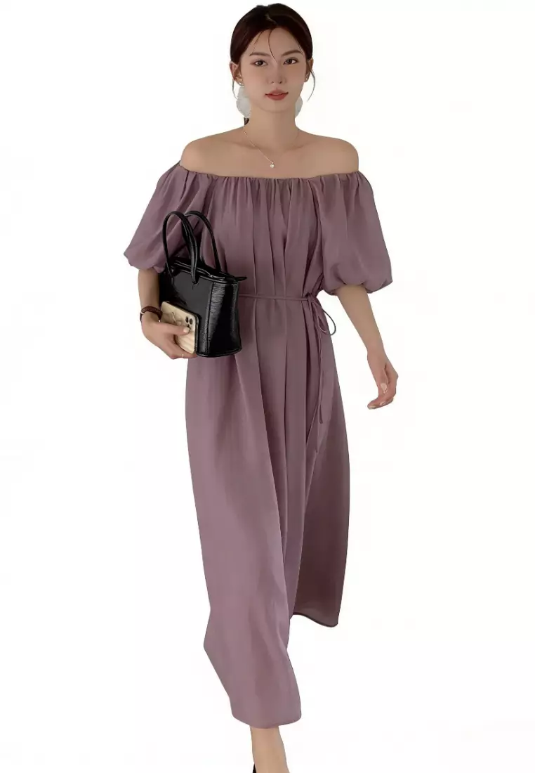 Off-Shoulder Puff Sleeve Maxi Dress CA26031918PU