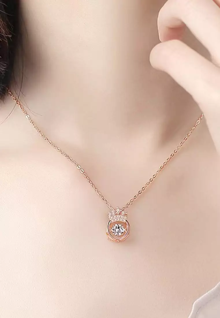 Kalung Wanita Korea Elegan Titanium Original Zircon Perhiasan Kalung Cewek rose