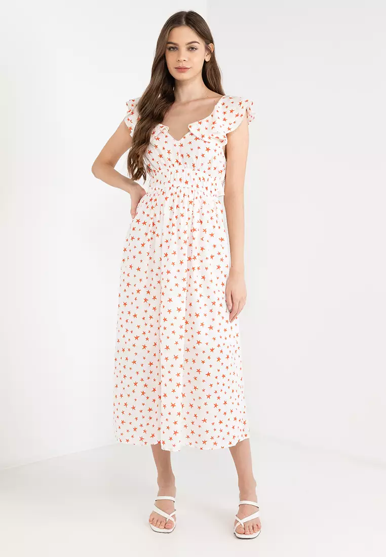 Ruffle Sleeve Midi Dress