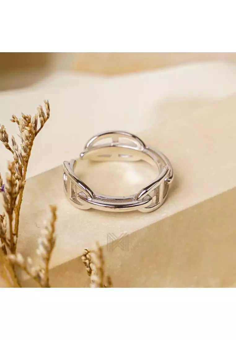 Millennia 2000 Buckles White Gold Ring with 925 Sterling Silver