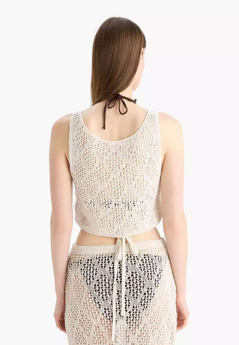 Round Neck Crop Sleeveless Knitwear Beach Top