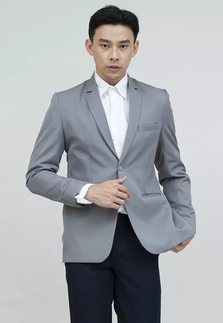 Jas formal dua kancing Blazer Abu muda Formal Pria Jas Nikah