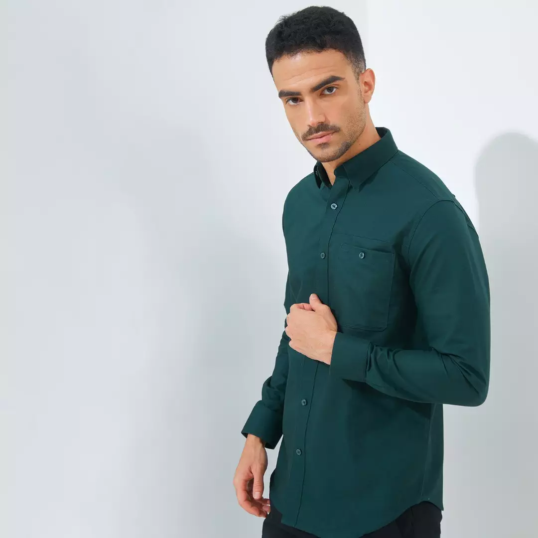 Jack Nicklaus Zen Kemeja Pria Lengan Pendek Slim Fit Green Warna Dark Green