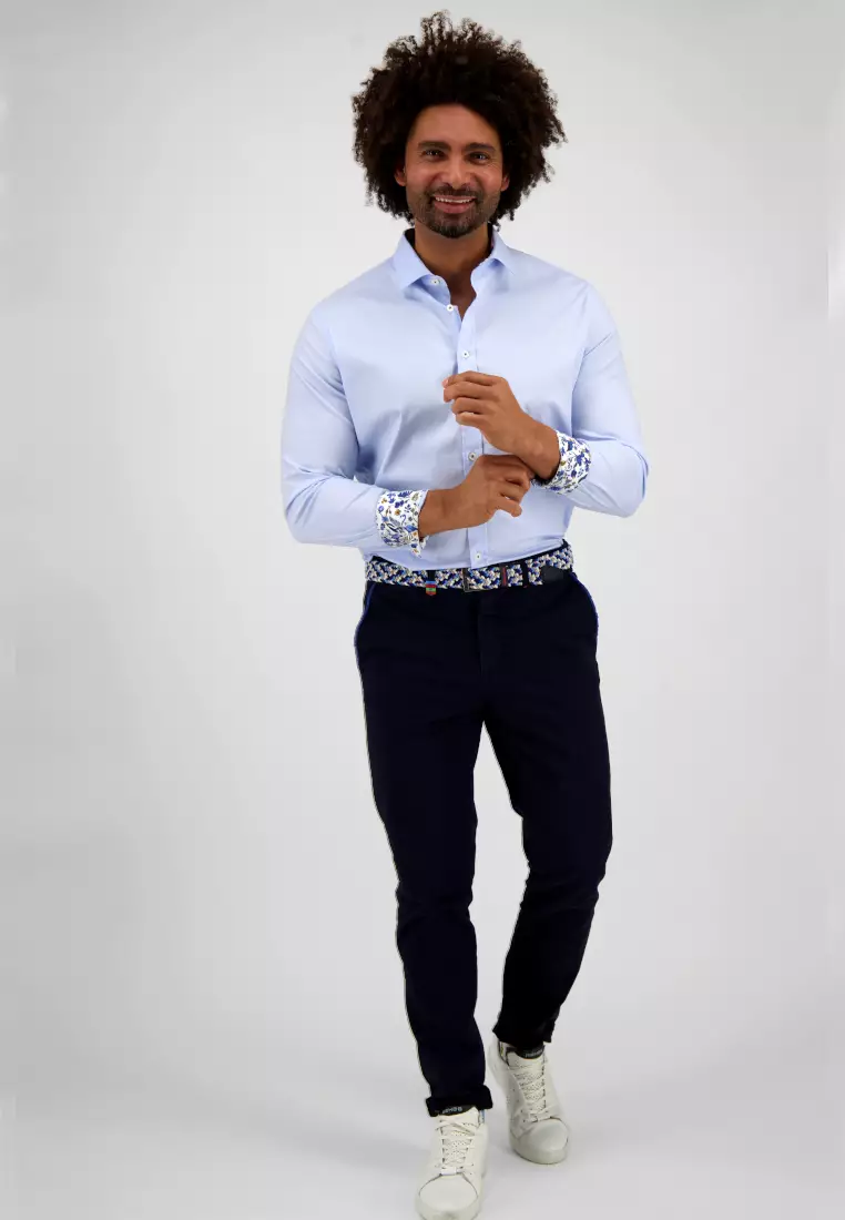 Men Basic - Power-stretch Long Sleeve Shirt - Light Blue