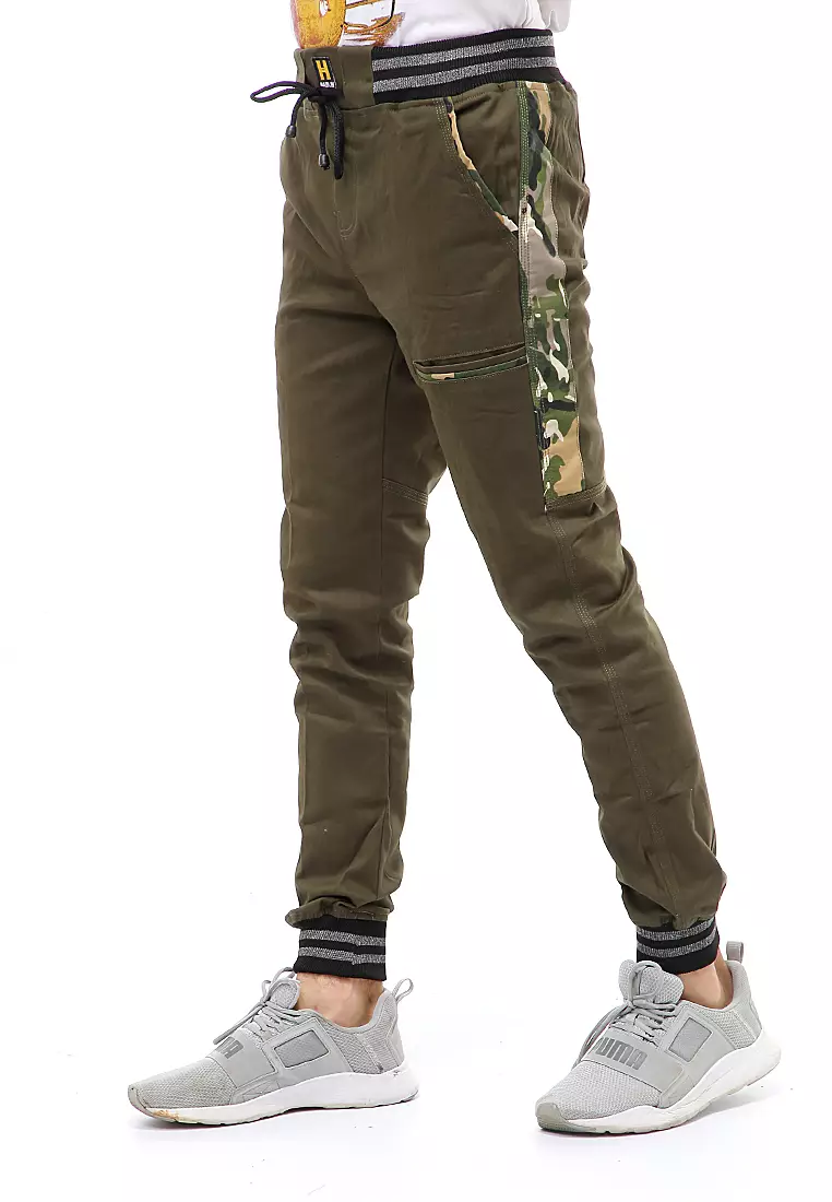 Locko Long Pants Celana Jogger Pria List Army Material Cotton Twill ORIGINAL - Army Green