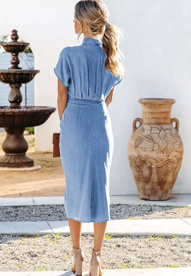 New arrival slit slim-fit denim dress CA25091505BL