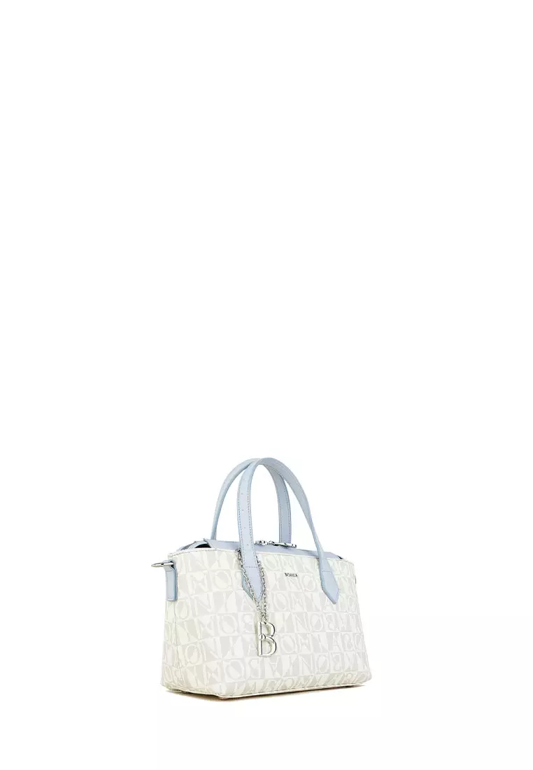 Bonia White/Light Blue Simona Monogram Crossbody Bag