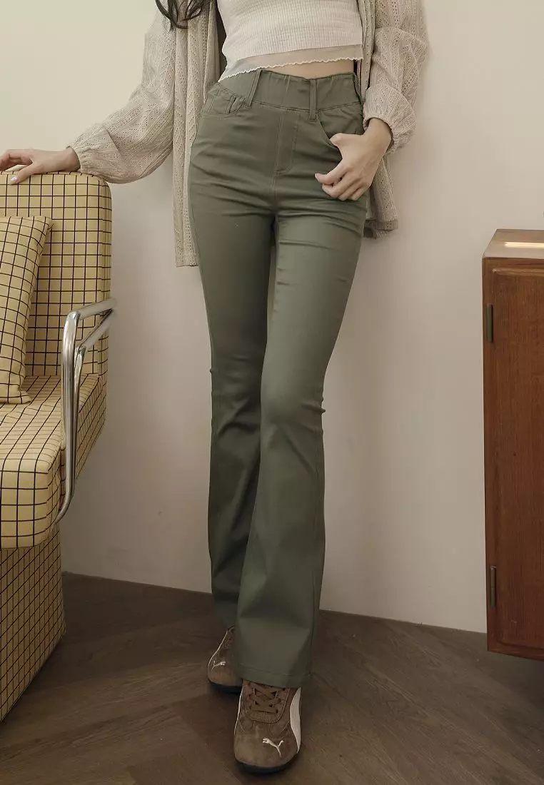 High-Waist Shaping Flared Pants with Stretch Wide Waistband [BA7617]