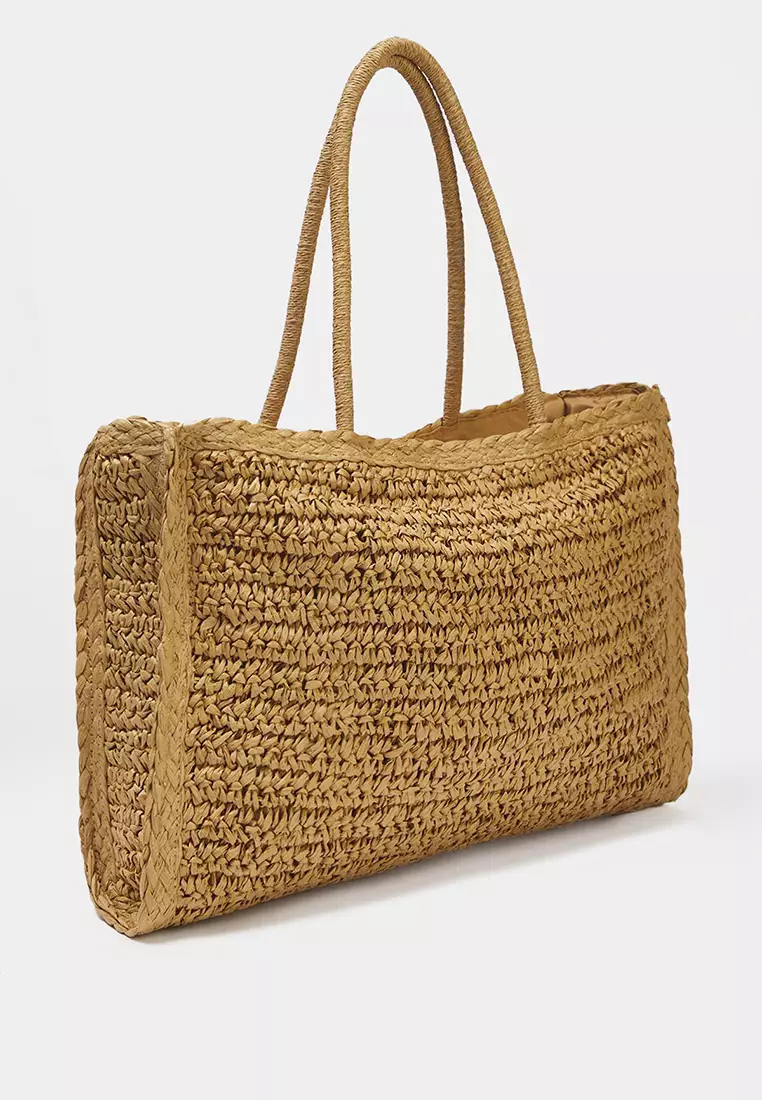 Camel Straw Hand Knitted Women's Maxi Shoulder Bag Takss25Oc00087