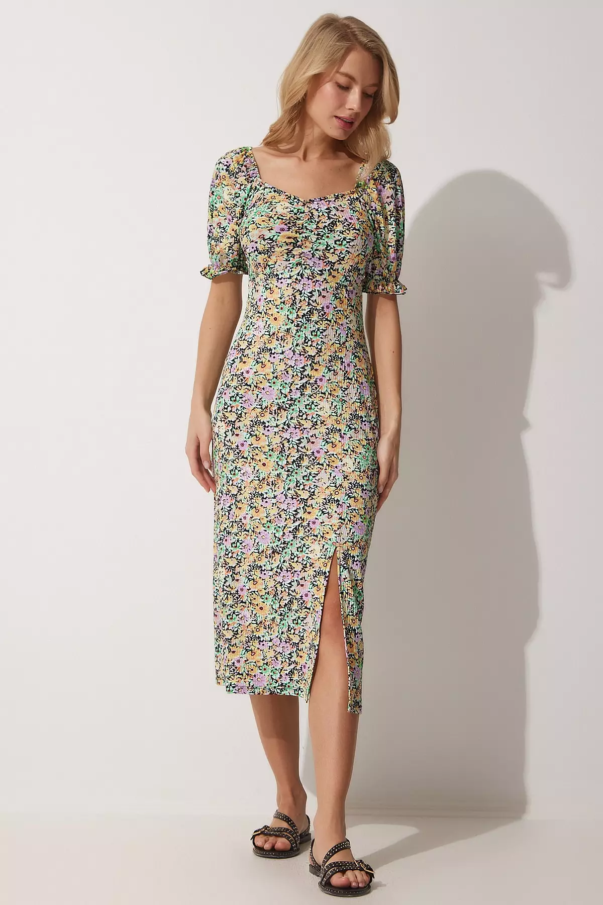 Elastic Carmen Collar Viscose Summer Dress