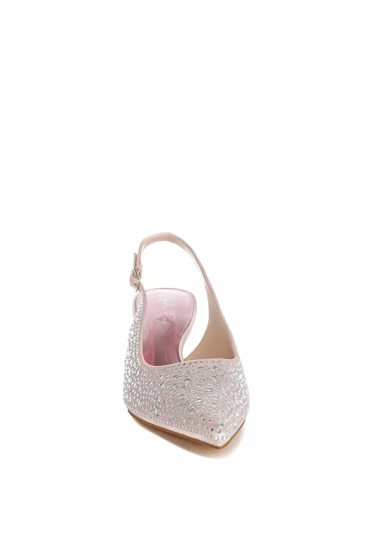 Pointed Toe Rhinestone Slingbacks in Pink