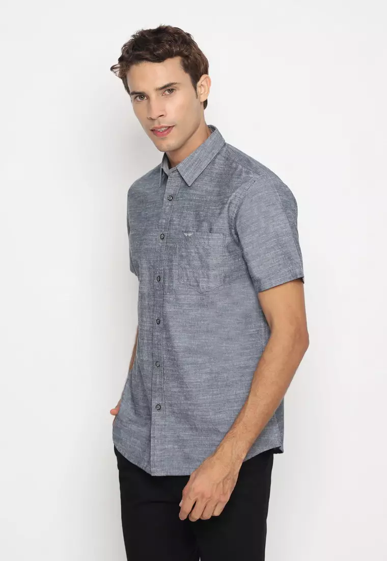 RBJ Kemeja Polos Cotton Navy Slim Fit Pria