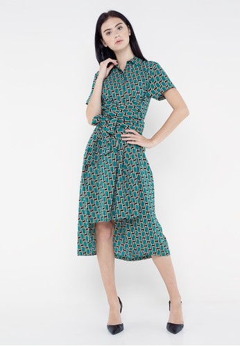 Jual REE Mid Length Pattern Dress With Tie Up Belt 