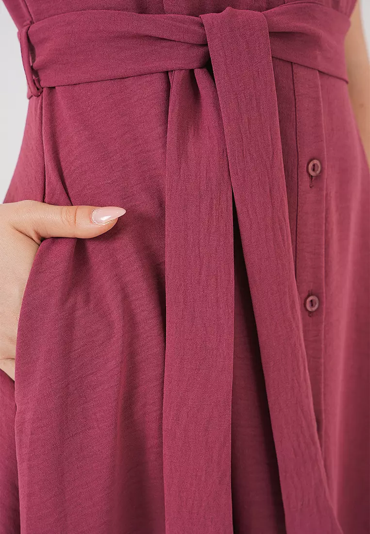 Buttoned Waist Tie Dress