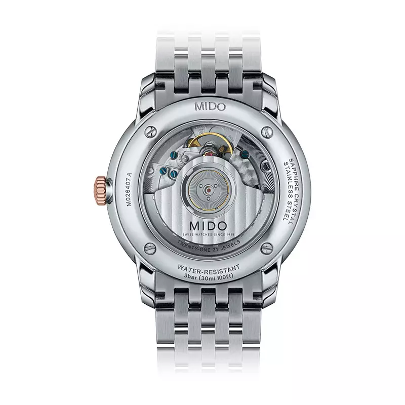 Jam Tangan Pria Mido Baroncelli III Heritage M027.407.22.010.00 Automatic White Dial Dual Tone Stainless Steel Strap