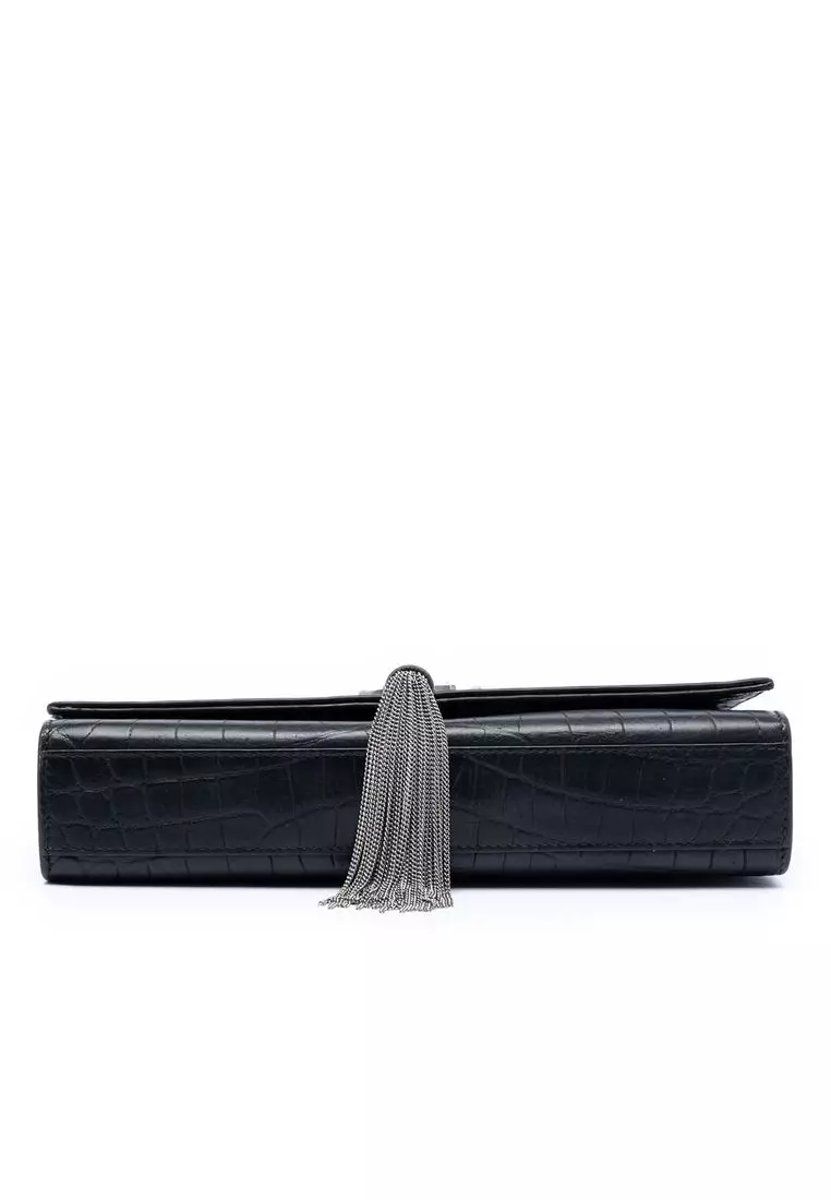 Pre-Loved Saint Laurent Medium Croc Embossed Leather Kate Tassel Crossbody