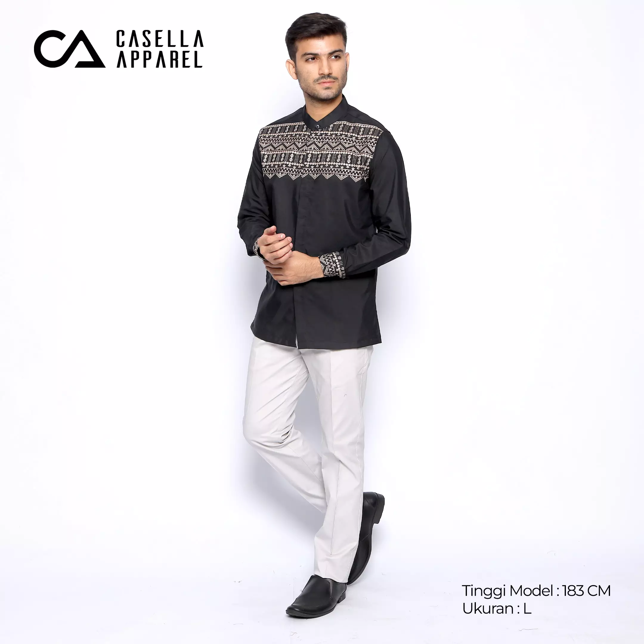 Casella Baju Koko Pria Lengan Panjang Premium Edisi Koko Sultan 9965 Black
