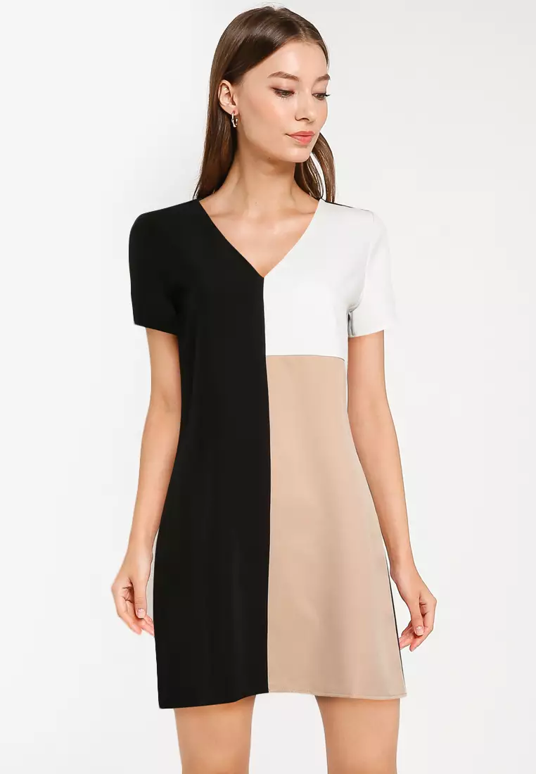 Colourblock V Neck Dress