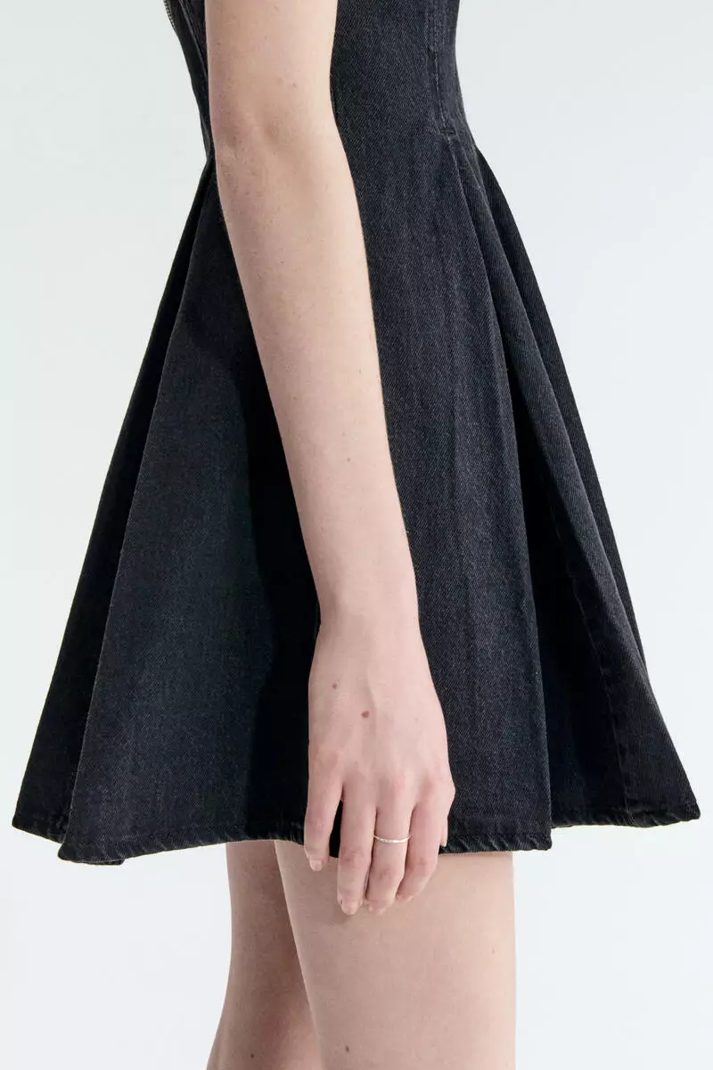 Flared-skirt denim dress
