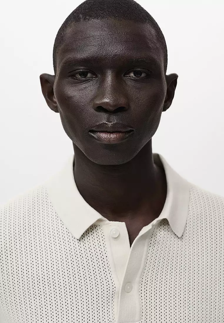 Openwork Knitted Cotton Polo Shirt