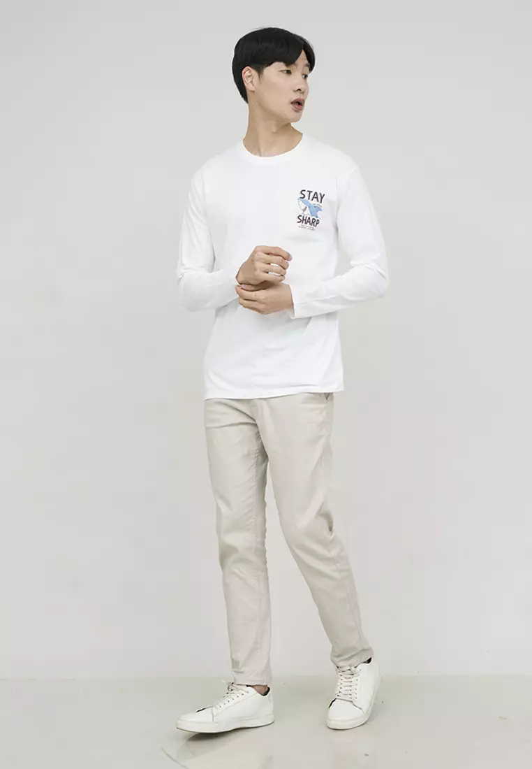 Kaos cotton combed lengan panjang pria putih houseofcuff stay sharp