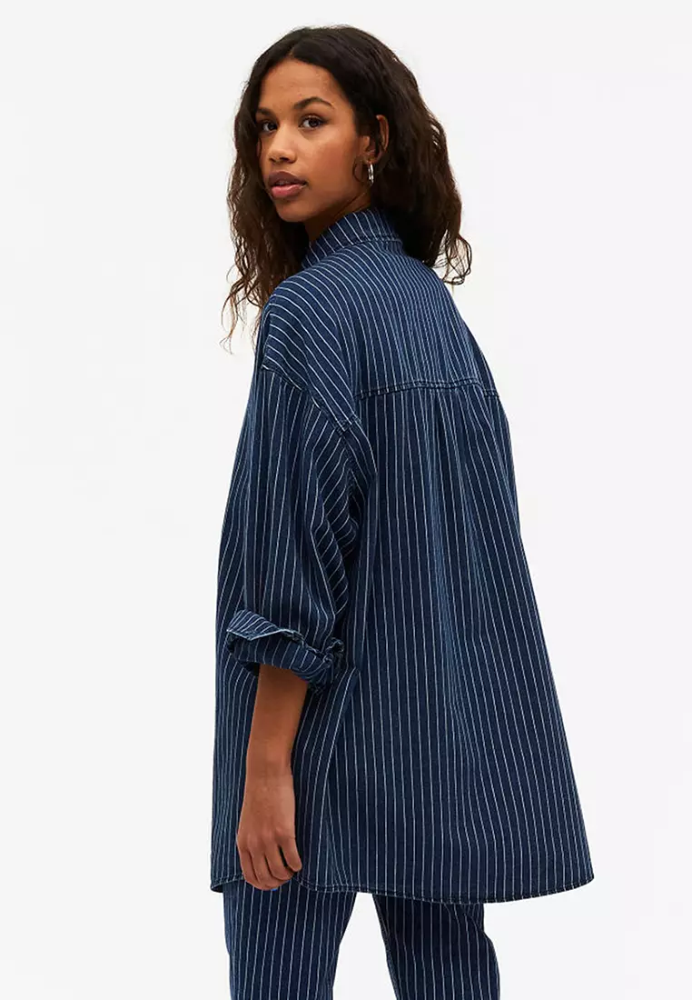 Monki oversized shirt in blue and white stripe