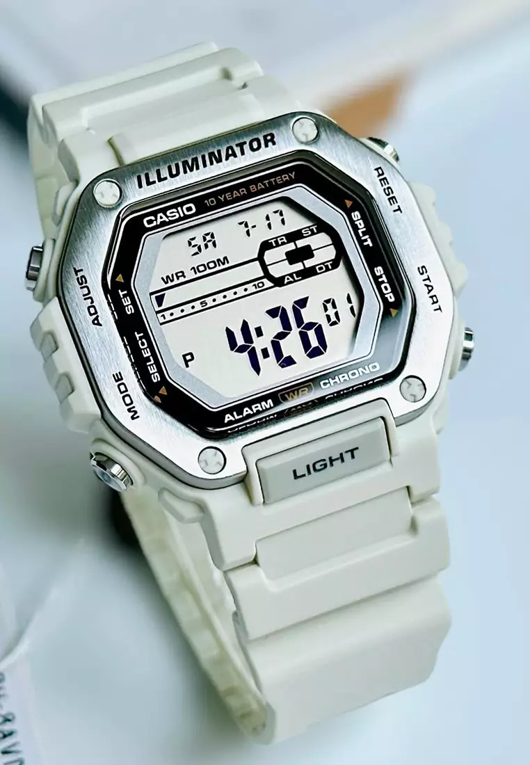 Men Digital Watch MWD-110H-8AV Beige Resin Strap