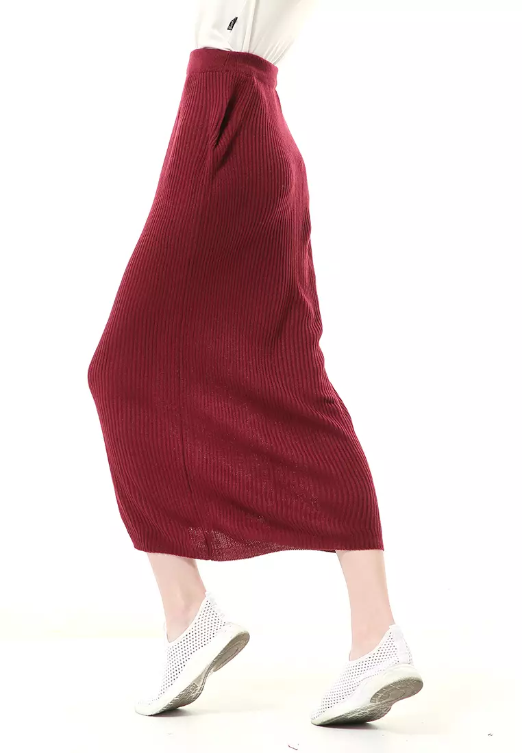 Deliana Rok Rajut Kancing Bawahan Wanita Premium Quality - Maroon