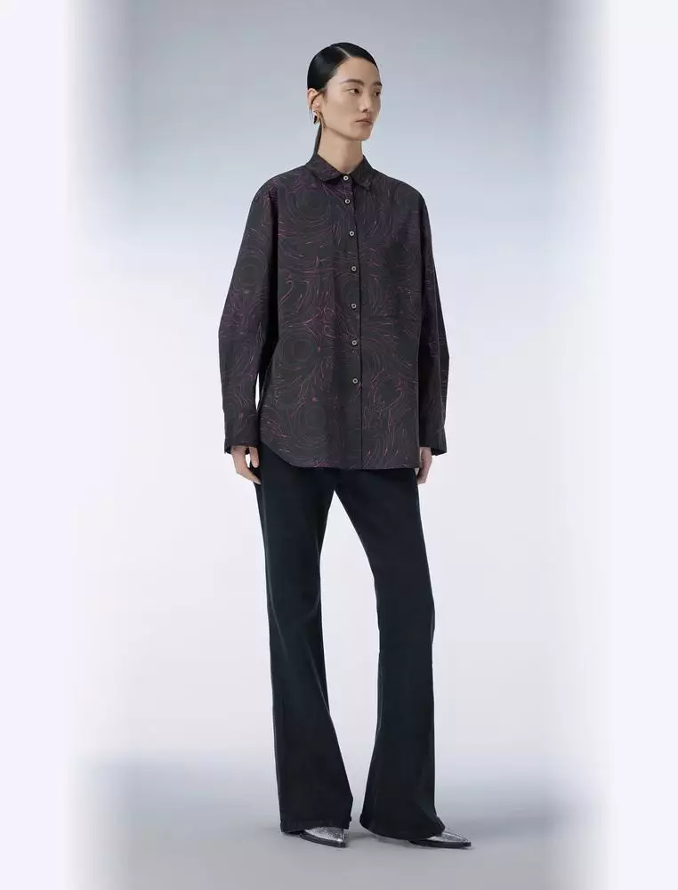 Long Sleeve Collared Printed Shirt