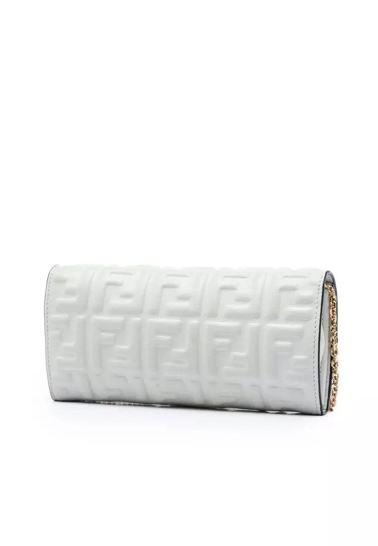 Pre-Loved Fendi Zucca Embossed Nappa Baguette Continental Wallet With Chain