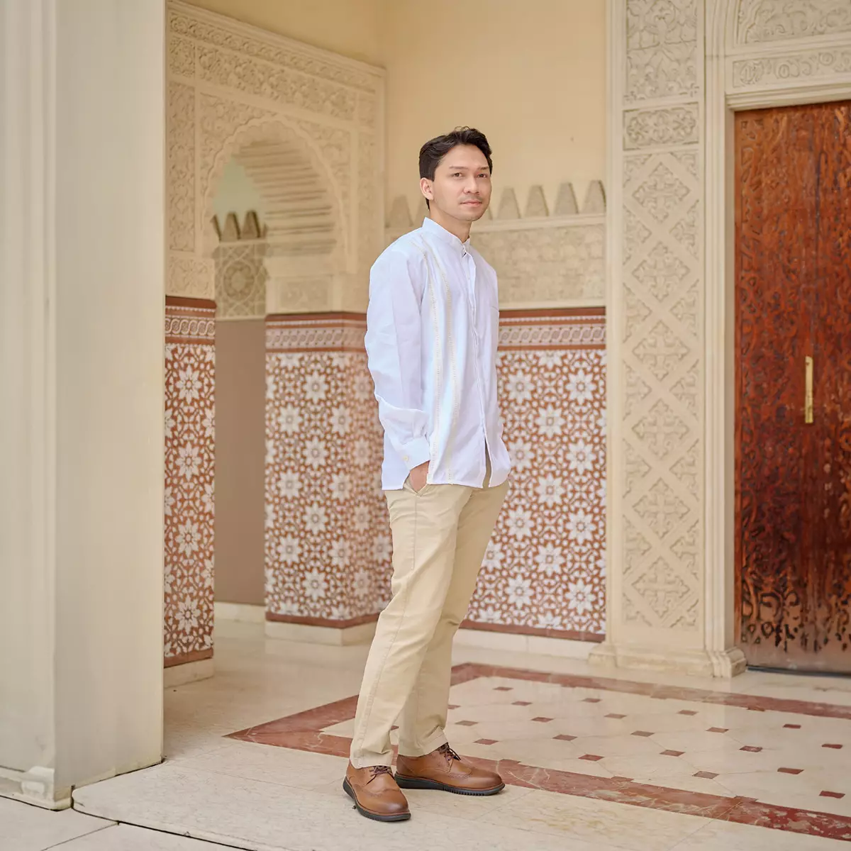 ZM Zaskia Mecca - Elgin White Kemeja Koko Pria Lengan Panjang - White Series - Binar Samudra