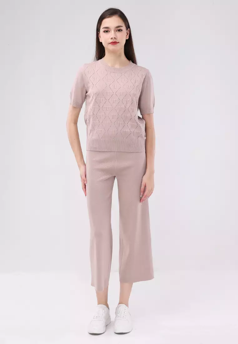 Knitted Short Sleeve Tops/Pants Terno