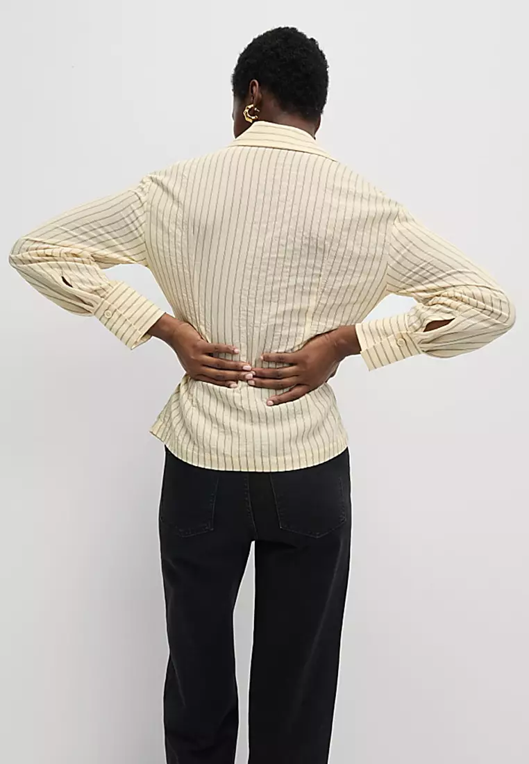 Striped Collared Tie Front Shirt