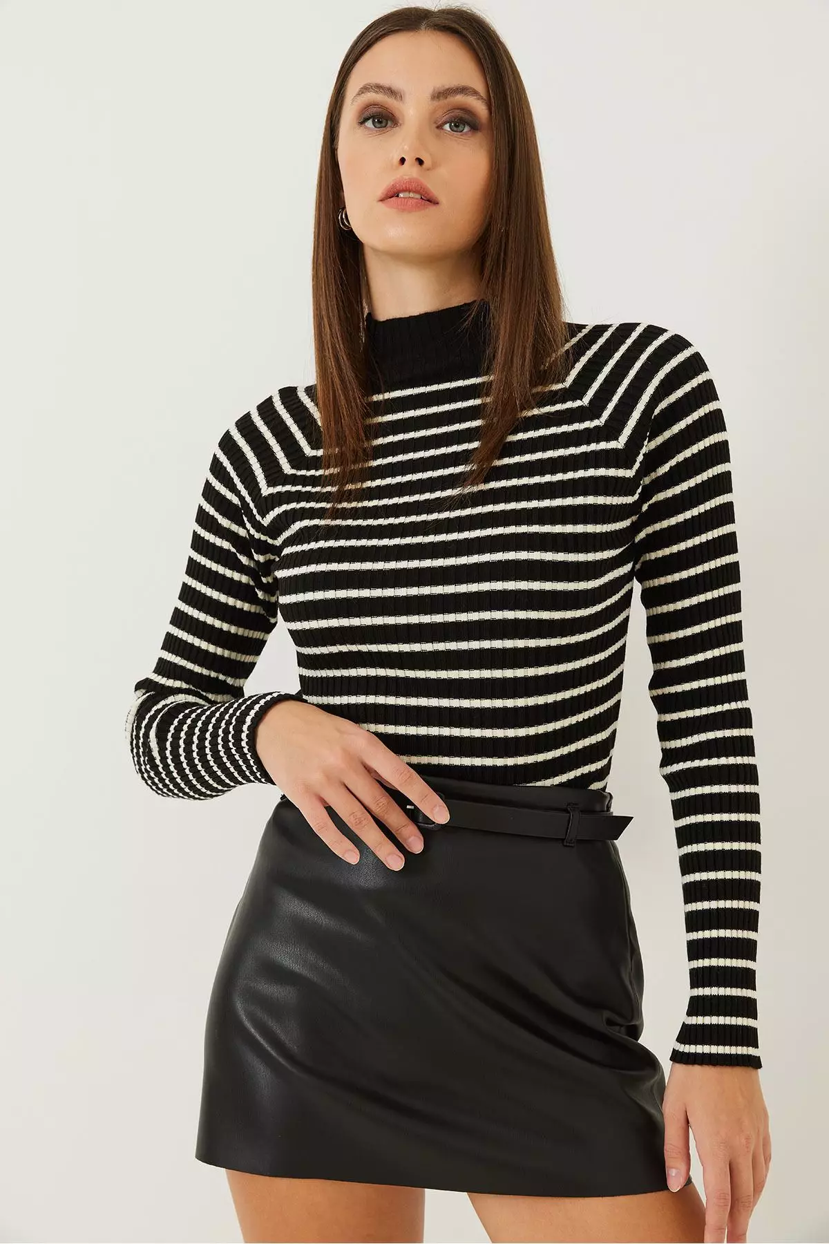 Women's Striped Turtleneck Sweater
