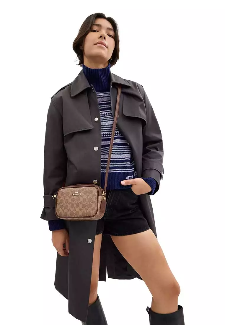 Mini Jamie Camera Bag In Signature Canvas Tan/Brown CY752