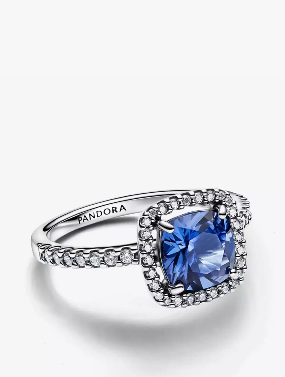 Sterling silver ring with ocean blue crystal and clear cubic zirconia