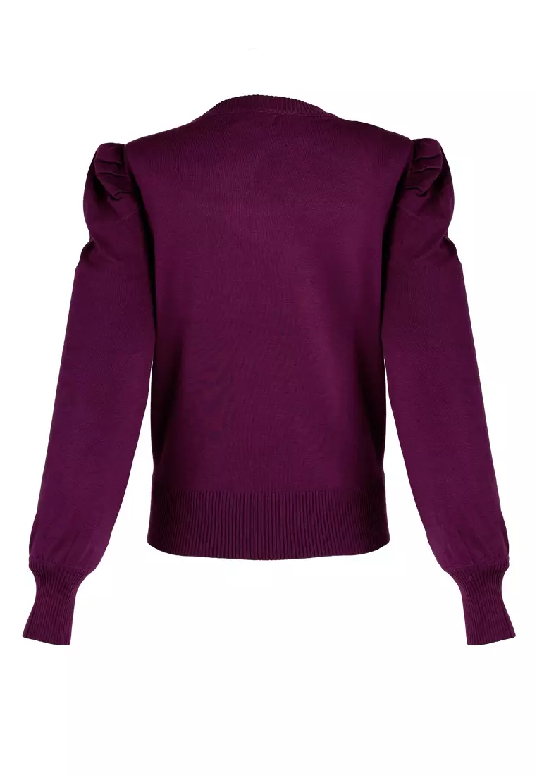 紫紅色泡泡袖毛衣