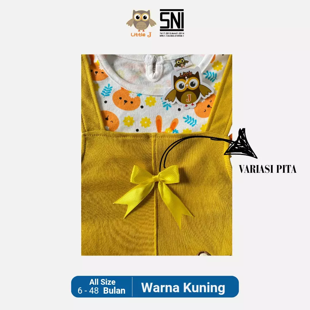 Little J - Overall Cewek- Baju Kodok Anak / Celana Jumpsuit Baju Kodok / Overall Kodok Premium Kuning Lucu Lebaran