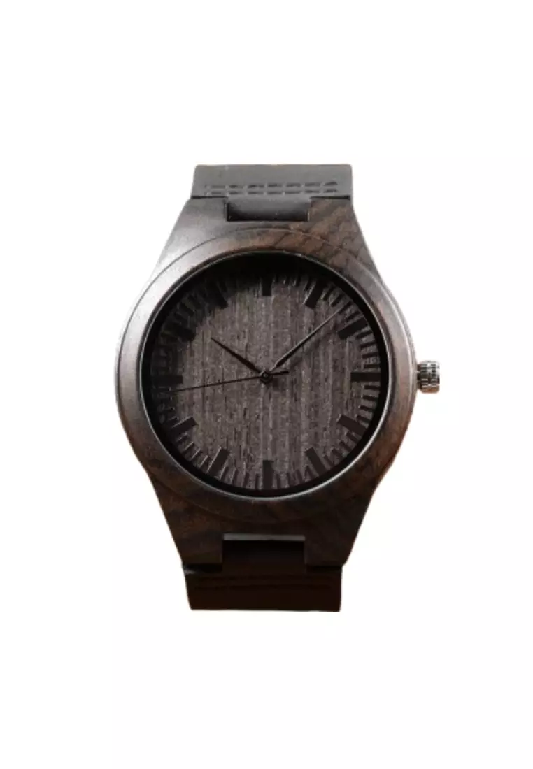 Ebony leather strap quartz watch