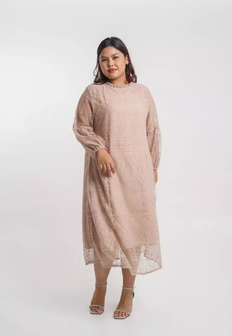 Plus Size Party Dress Arriane Beige